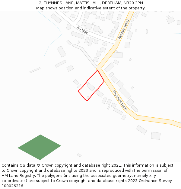 2, THYNNES LANE, MATTISHALL, DEREHAM, NR20 3PN: Location map and indicative extent of plot