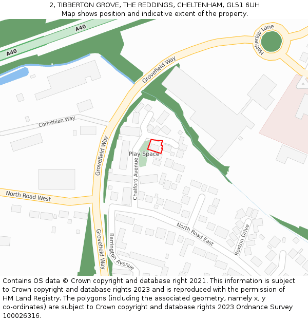 2, TIBBERTON GROVE, THE REDDINGS, CHELTENHAM, GL51 6UH: Location map and indicative extent of plot