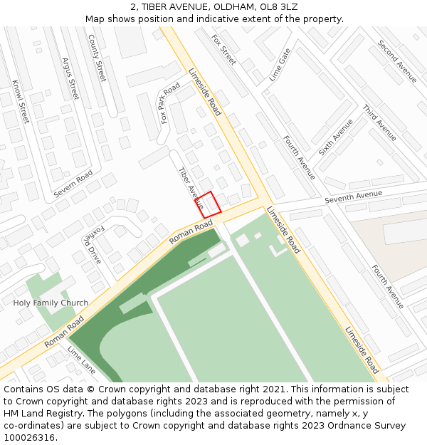 2, TIBER AVENUE, OLDHAM, OL8 3LZ: Location map and indicative extent of plot