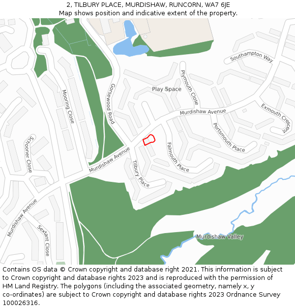 2, TILBURY PLACE, MURDISHAW, RUNCORN, WA7 6JE: Location map and indicative extent of plot