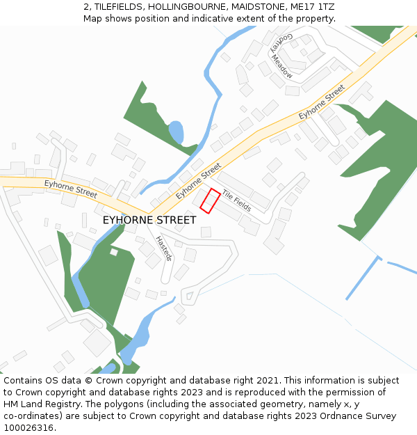 2, TILEFIELDS, HOLLINGBOURNE, MAIDSTONE, ME17 1TZ: Location map and indicative extent of plot