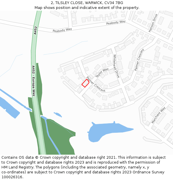 2, TILSLEY CLOSE, WARWICK, CV34 7BG: Location map and indicative extent of plot