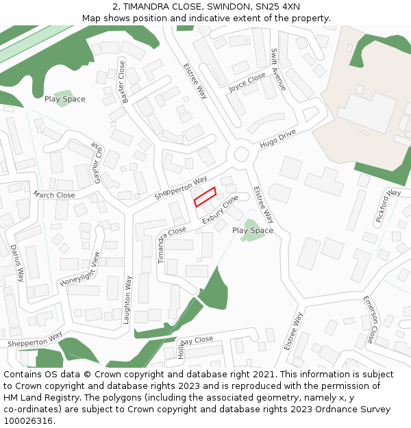 2, TIMANDRA CLOSE, SWINDON, SN25 4XN: Location map and indicative extent of plot