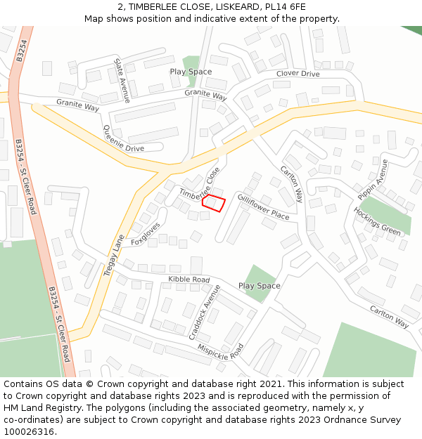 2, TIMBERLEE CLOSE, LISKEARD, PL14 6FE: Location map and indicative extent of plot