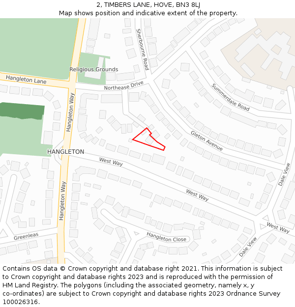 2, TIMBERS LANE, HOVE, BN3 8LJ: Location map and indicative extent of plot