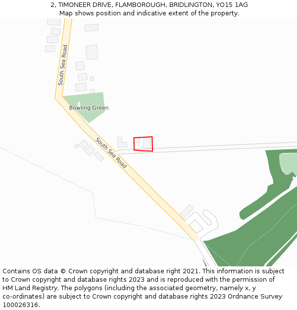 2, TIMONEER DRIVE, FLAMBOROUGH, BRIDLINGTON, YO15 1AG: Location map and indicative extent of plot