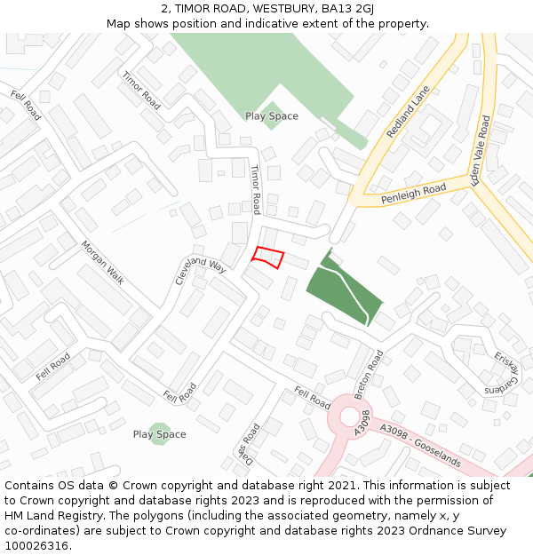 2, TIMOR ROAD, WESTBURY, BA13 2GJ: Location map and indicative extent of plot