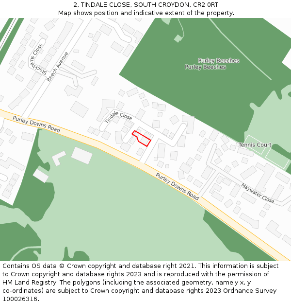 2, TINDALE CLOSE, SOUTH CROYDON, CR2 0RT: Location map and indicative extent of plot