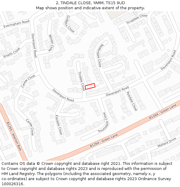 2, TINDALE CLOSE, YARM, TS15 9UD: Location map and indicative extent of plot