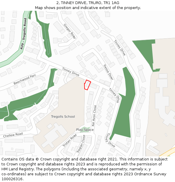 2, TINNEY DRIVE, TRURO, TR1 1AG: Location map and indicative extent of plot