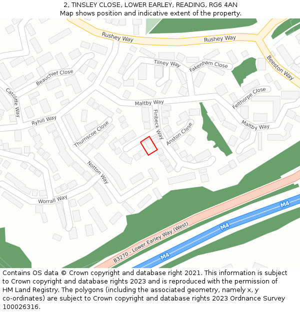 2, TINSLEY CLOSE, LOWER EARLEY, READING, RG6 4AN: Location map and indicative extent of plot