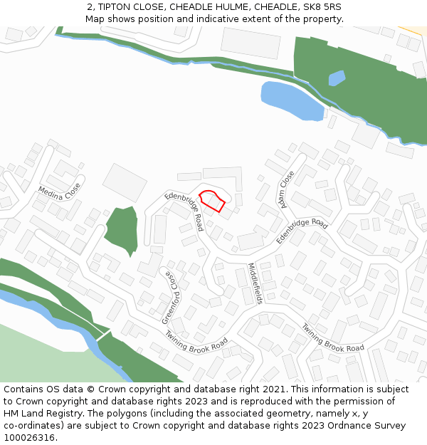 2, TIPTON CLOSE, CHEADLE HULME, CHEADLE, SK8 5RS: Location map and indicative extent of plot