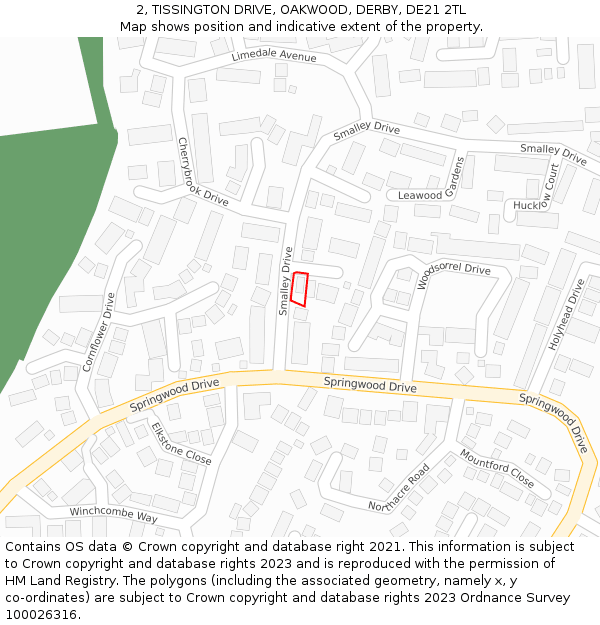 2, TISSINGTON DRIVE, OAKWOOD, DERBY, DE21 2TL: Location map and indicative extent of plot