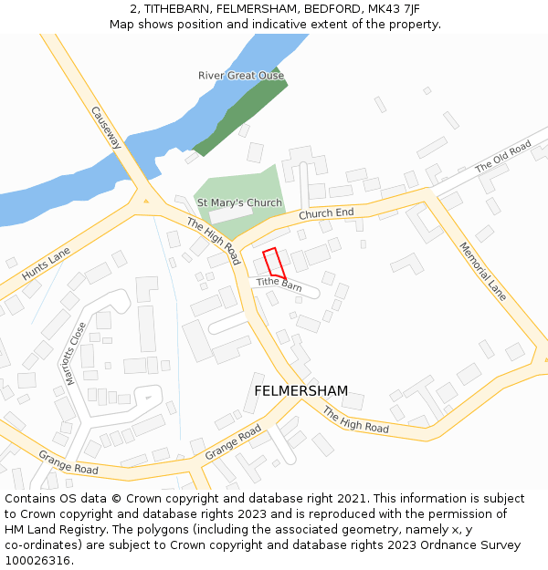 2, TITHEBARN, FELMERSHAM, BEDFORD, MK43 7JF: Location map and indicative extent of plot