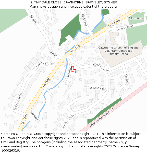 2, TIVY DALE CLOSE, CAWTHORNE, BARNSLEY, S75 4ER: Location map and indicative extent of plot