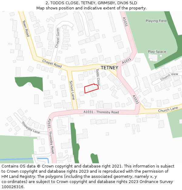 2, TODDS CLOSE, TETNEY, GRIMSBY, DN36 5LD: Location map and indicative extent of plot