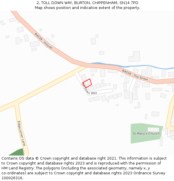 2, TOLL DOWN WAY, BURTON, CHIPPENHAM, SN14 7PD: Location map and indicative extent of plot