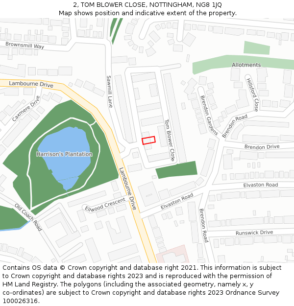 2, TOM BLOWER CLOSE, NOTTINGHAM, NG8 1JQ: Location map and indicative extent of plot