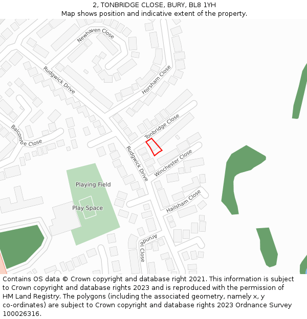 2, TONBRIDGE CLOSE, BURY, BL8 1YH: Location map and indicative extent of plot