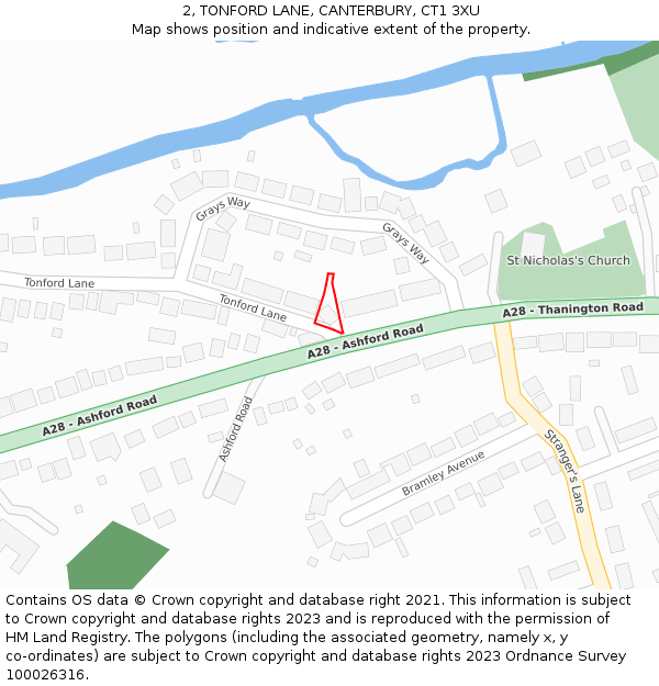 2, TONFORD LANE, CANTERBURY, CT1 3XU: Location map and indicative extent of plot