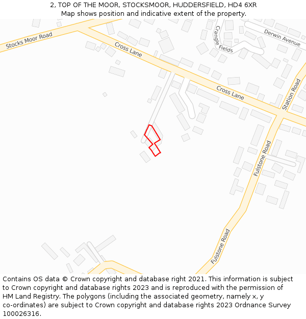 2, TOP OF THE MOOR, STOCKSMOOR, HUDDERSFIELD, HD4 6XR: Location map and indicative extent of plot