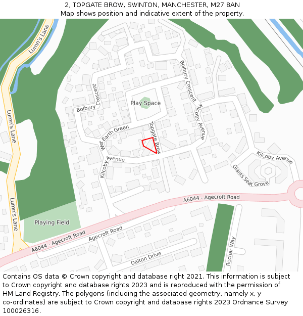 2, TOPGATE BROW, SWINTON, MANCHESTER, M27 8AN: Location map and indicative extent of plot