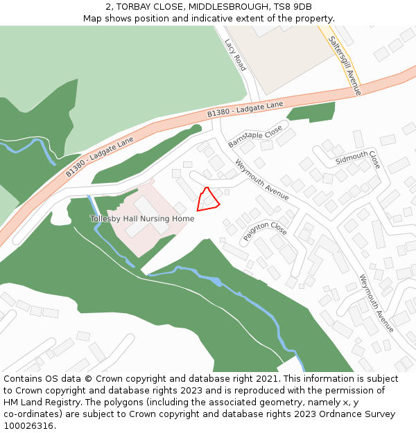2, TORBAY CLOSE, MIDDLESBROUGH, TS8 9DB: Location map and indicative extent of plot