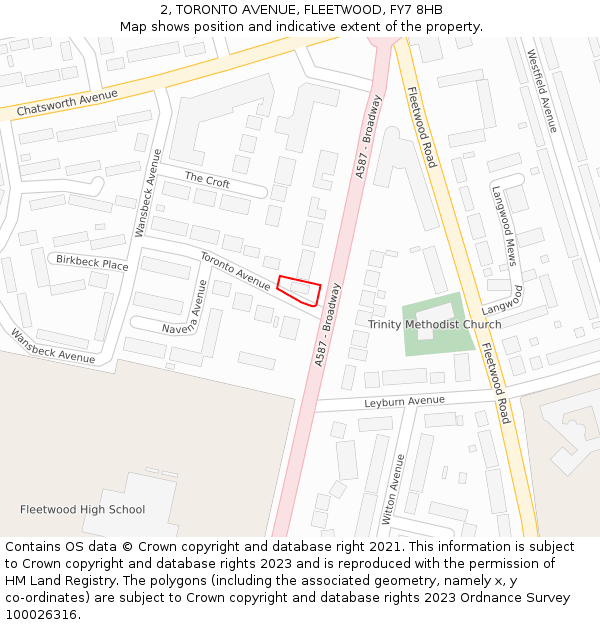 2, TORONTO AVENUE, FLEETWOOD, FY7 8HB: Location map and indicative extent of plot