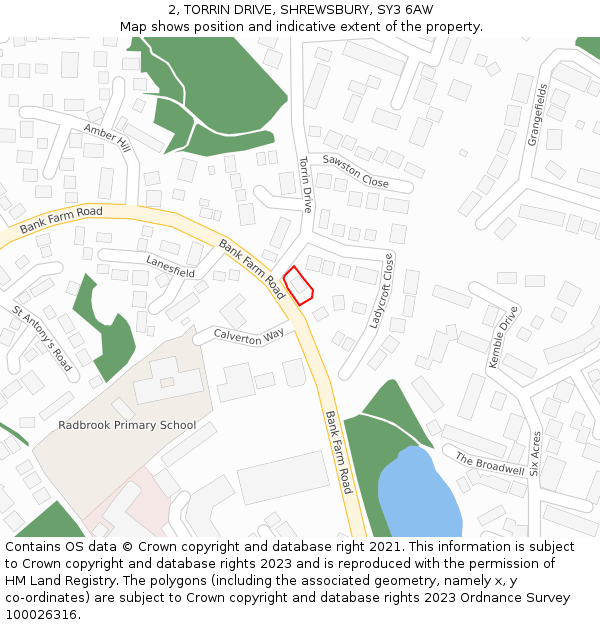 2, TORRIN DRIVE, SHREWSBURY, SY3 6AW: Location map and indicative extent of plot