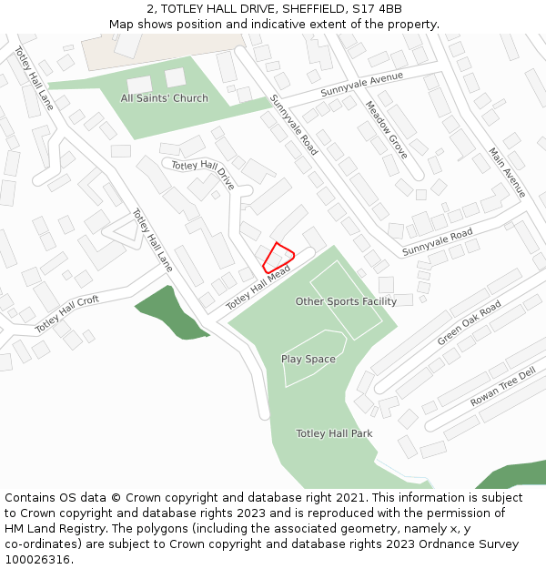 2, TOTLEY HALL DRIVE, SHEFFIELD, S17 4BB: Location map and indicative extent of plot