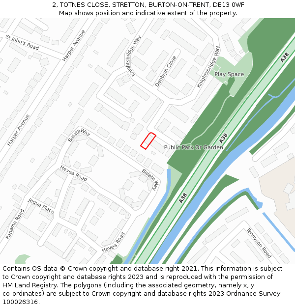 2, TOTNES CLOSE, STRETTON, BURTON-ON-TRENT, DE13 0WF: Location map and indicative extent of plot