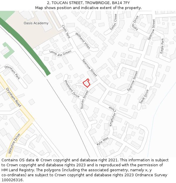 2, TOUCAN STREET, TROWBRIDGE, BA14 7FY: Location map and indicative extent of plot