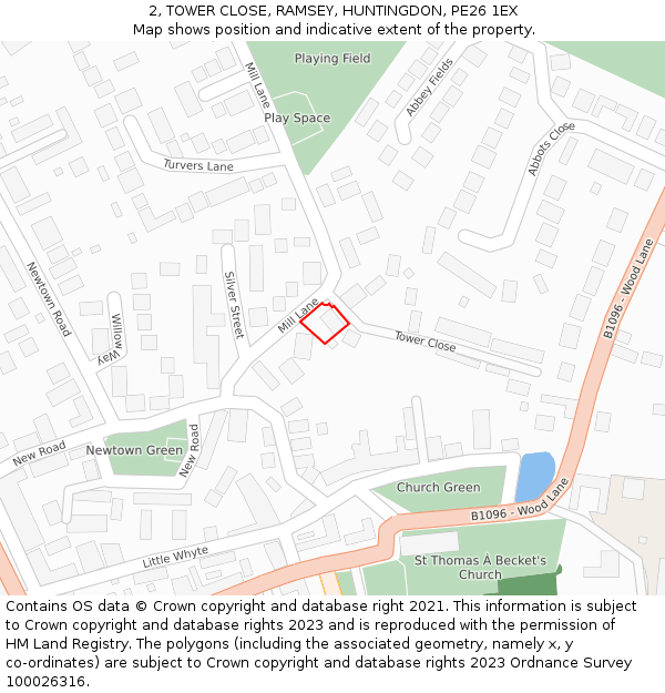 2, TOWER CLOSE, RAMSEY, HUNTINGDON, PE26 1EX: Location map and indicative extent of plot