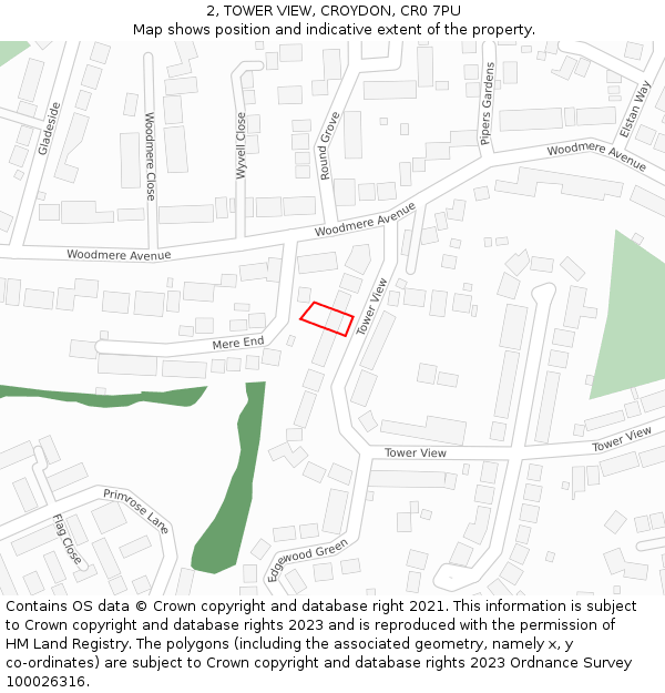 2, TOWER VIEW, CROYDON, CR0 7PU: Location map and indicative extent of plot