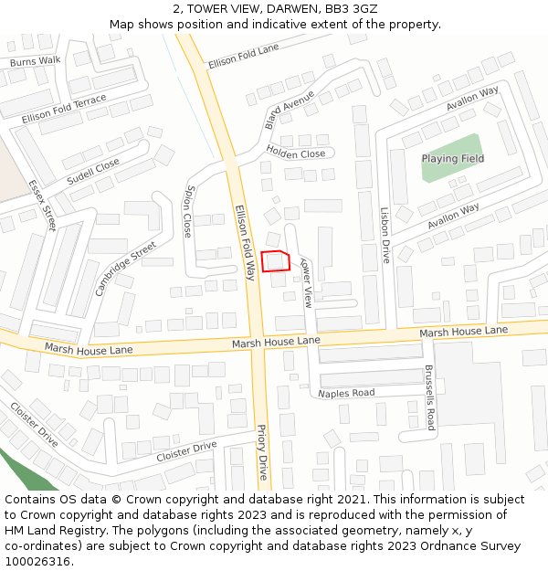 2, TOWER VIEW, DARWEN, BB3 3GZ: Location map and indicative extent of plot