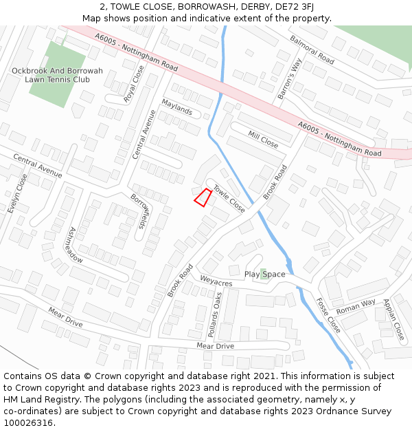 2, TOWLE CLOSE, BORROWASH, DERBY, DE72 3FJ: Location map and indicative extent of plot