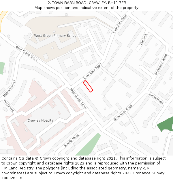 2, TOWN BARN ROAD, CRAWLEY, RH11 7EB: Location map and indicative extent of plot