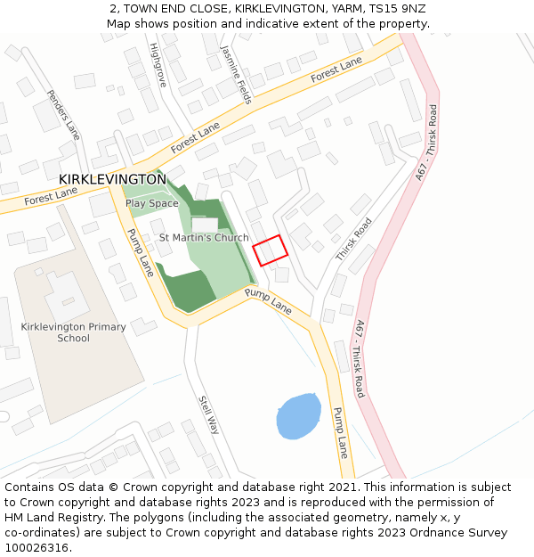 2, TOWN END CLOSE, KIRKLEVINGTON, YARM, TS15 9NZ: Location map and indicative extent of plot