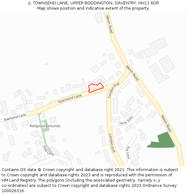 2, TOWNSEND LANE, UPPER BODDINGTON, DAVENTRY, NN11 6DR: Location map and indicative extent of plot