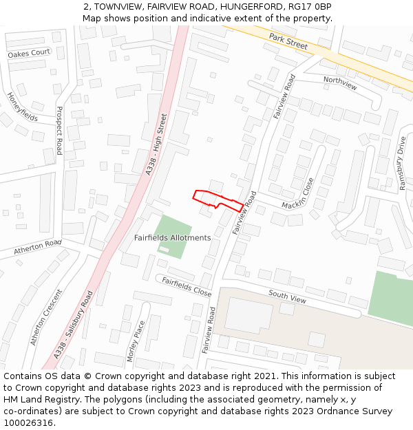 2, TOWNVIEW, FAIRVIEW ROAD, HUNGERFORD, RG17 0BP: Location map and indicative extent of plot