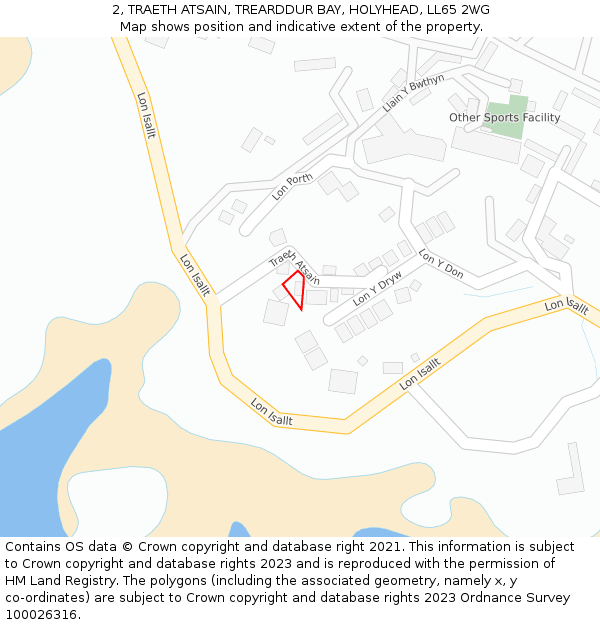 2, TRAETH ATSAIN, TREARDDUR BAY, HOLYHEAD, LL65 2WG: Location map and indicative extent of plot