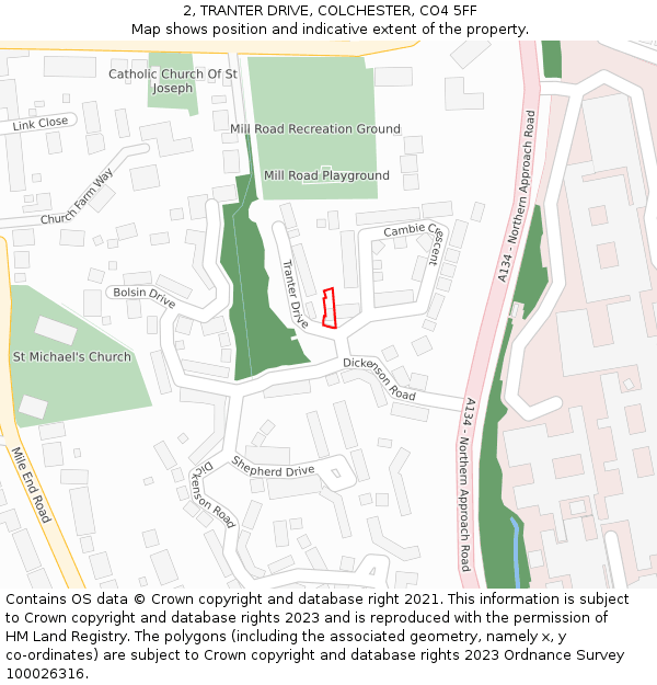 2, TRANTER DRIVE, COLCHESTER, CO4 5FF: Location map and indicative extent of plot