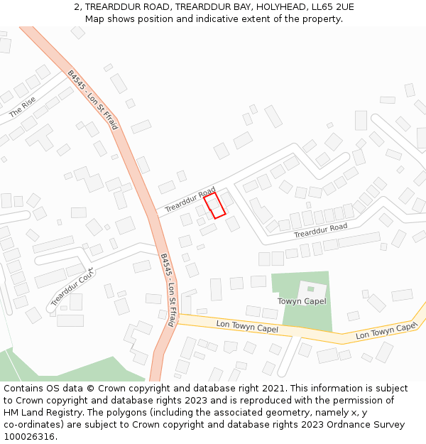 2, TREARDDUR ROAD, TREARDDUR BAY, HOLYHEAD, LL65 2UE: Location map and indicative extent of plot