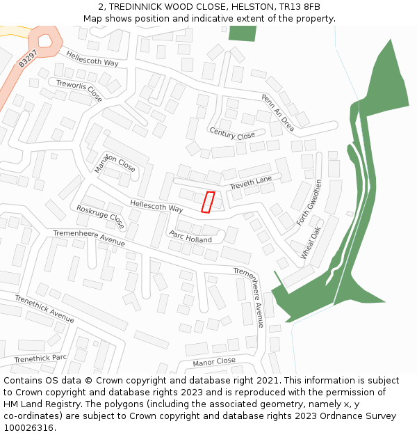 2, TREDINNICK WOOD CLOSE, HELSTON, TR13 8FB: Location map and indicative extent of plot