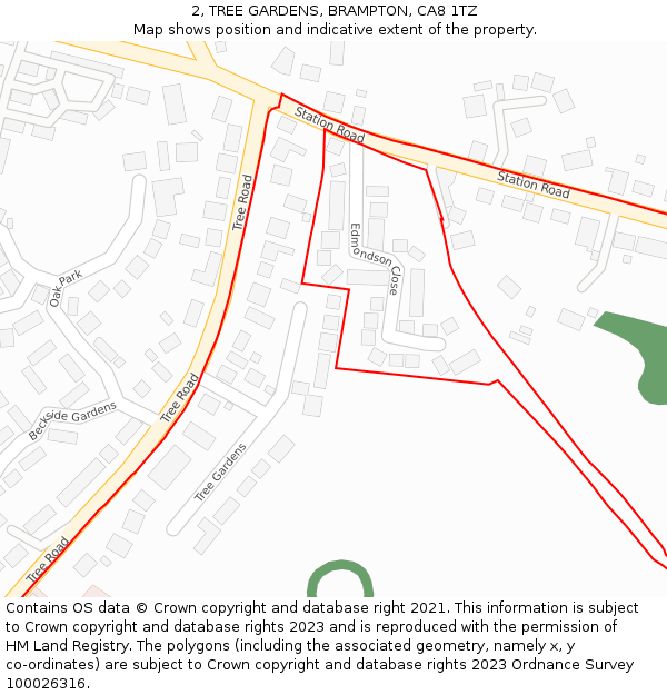 2, TREE GARDENS, BRAMPTON, CA8 1TZ: Location map and indicative extent of plot