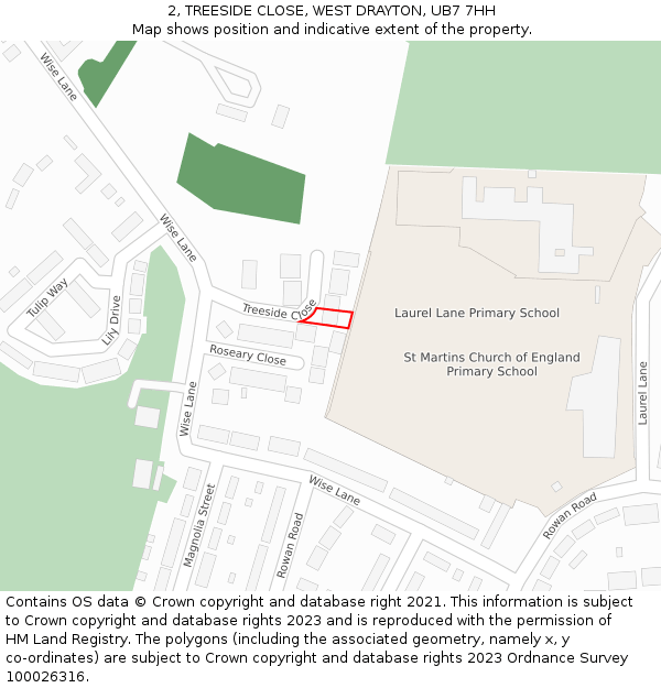 2, TREESIDE CLOSE, WEST DRAYTON, UB7 7HH: Location map and indicative extent of plot