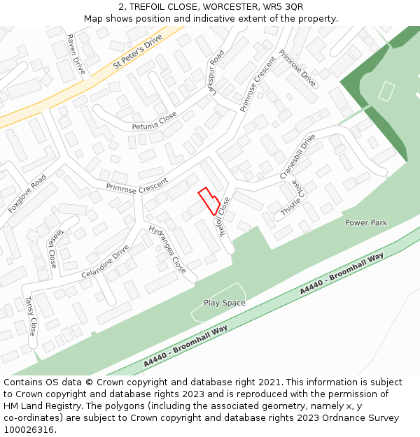 2, TREFOIL CLOSE, WORCESTER, WR5 3QR: Location map and indicative extent of plot