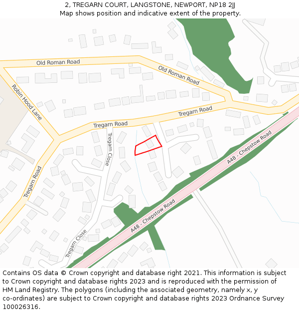 2, TREGARN COURT, LANGSTONE, NEWPORT, NP18 2JJ: Location map and indicative extent of plot