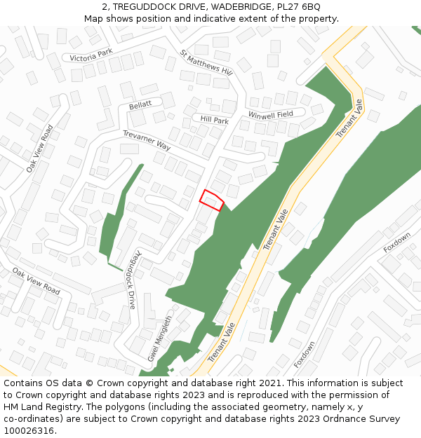 2, TREGUDDOCK DRIVE, WADEBRIDGE, PL27 6BQ: Location map and indicative extent of plot