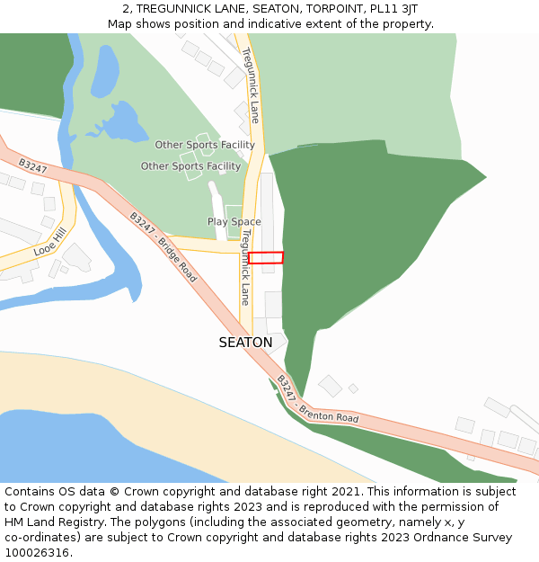 2, TREGUNNICK LANE, SEATON, TORPOINT, PL11 3JT: Location map and indicative extent of plot